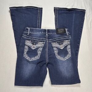 True Luck‎ Womens Flare Jeans Dark Wash Contrast Stitch Embroidered 5/6 Western